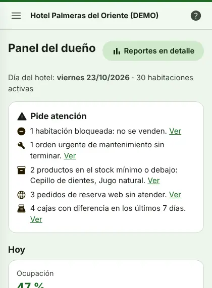 Panel del dueño en el celular