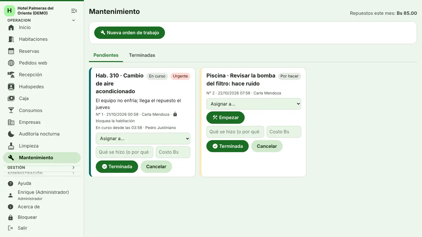 Órdenes de mantenimiento pendientes